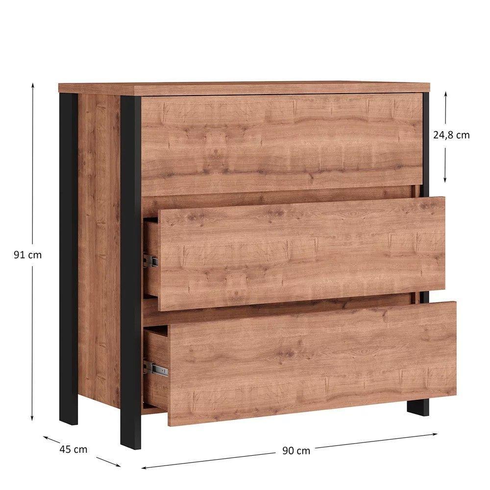 Cômoda 3 Gavetas Estilo Industrial Chess F04 Preto/solanum - 2