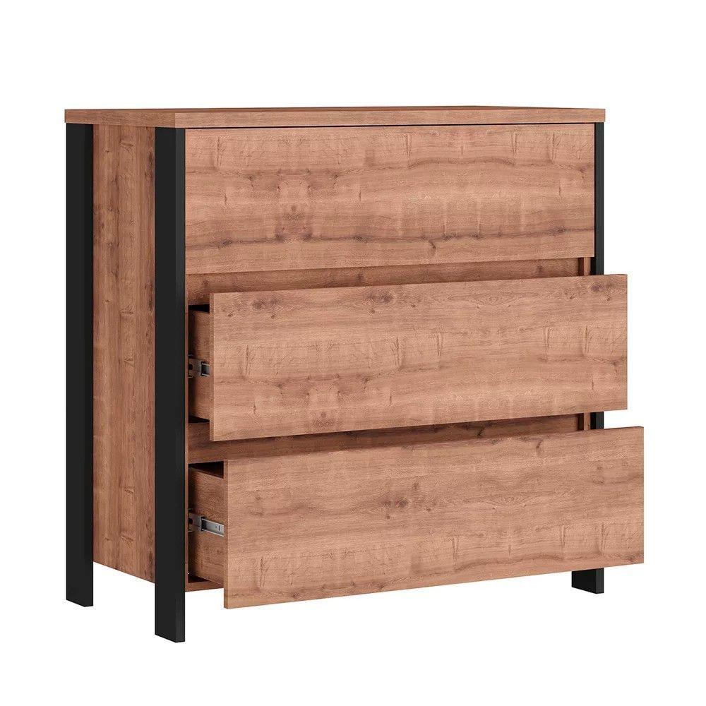 Cômoda 3 Gavetas Estilo Industrial Chess F04 Preto/solanum - 3