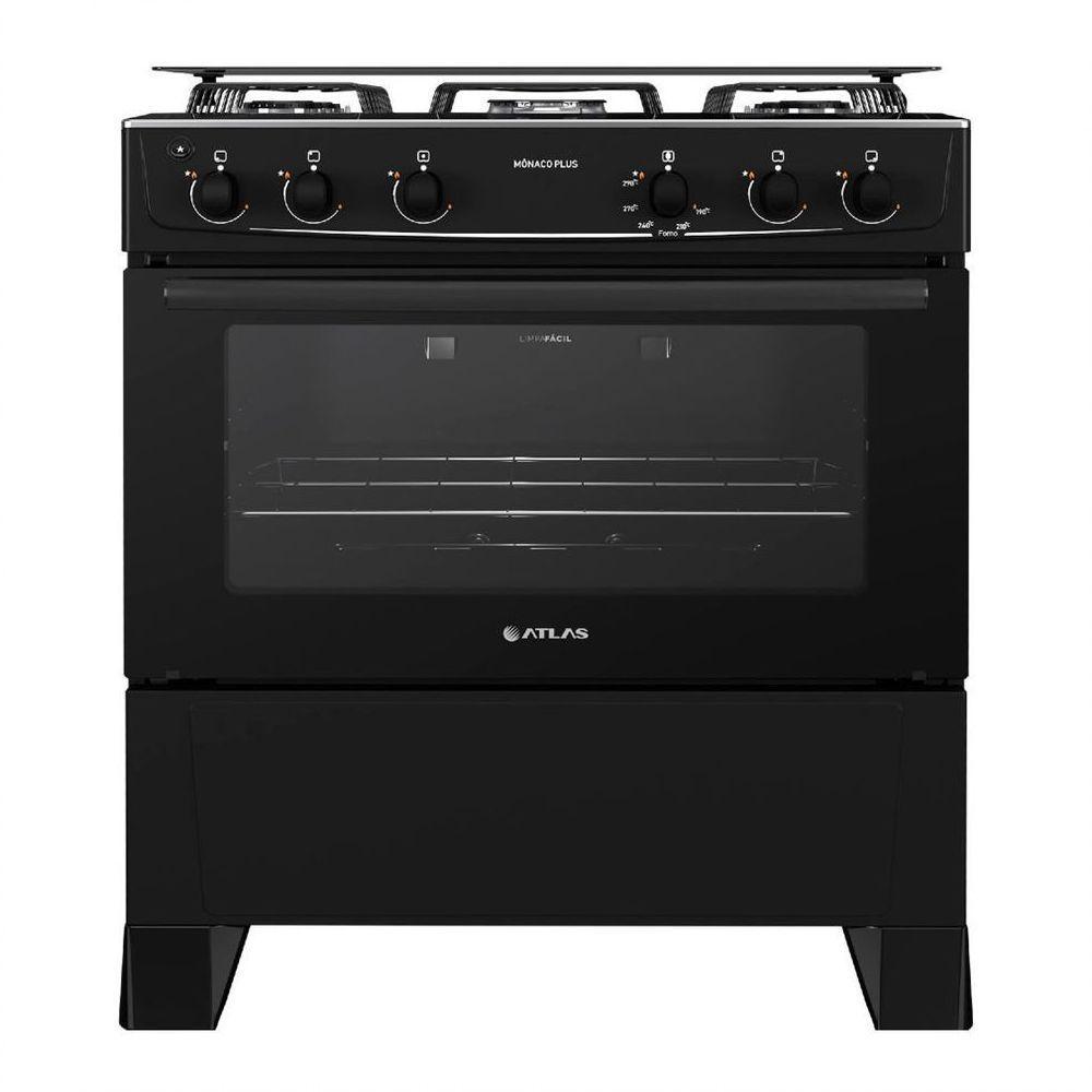 Fogão De Piso Atlas 5 Bocas Monaco Plus Preto Bvolt - 1