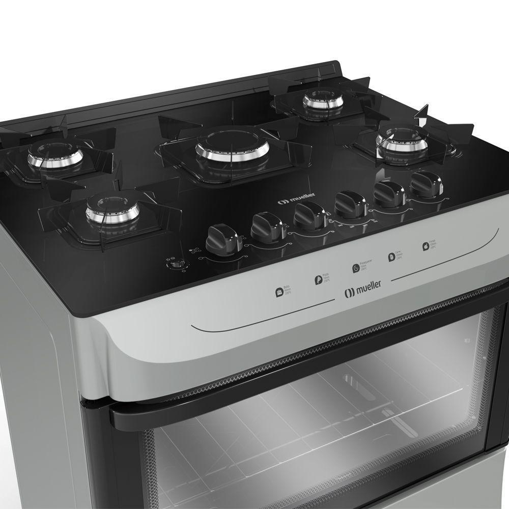 Fogão Mueller Titânio 5 Bocas Com Mesa De Vidro E Acendimento Mfv5bb - 5