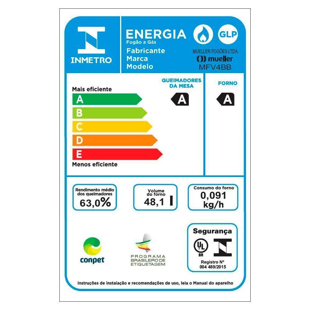 Fogão Mueller Branco 4 Bocas Com Mesa De Vidro E Acendimento Mfv4bb - 2