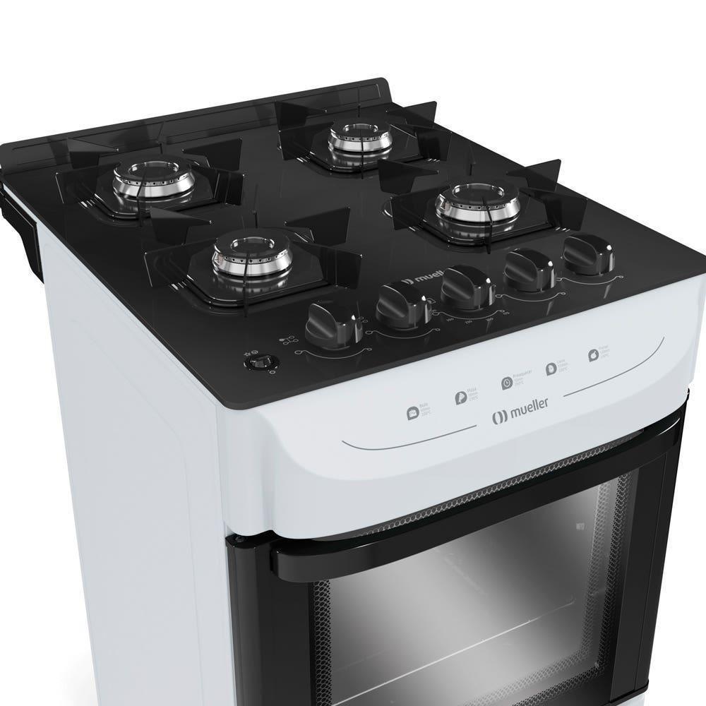Fogão Mueller Branco 4 Bocas Com Mesa De Vidro E Acendimento Mfv4bb - 4