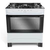 Fogão Mueller Branco 5 Bocas Com Mesa De Vidro E Acendimento Mfv5bb