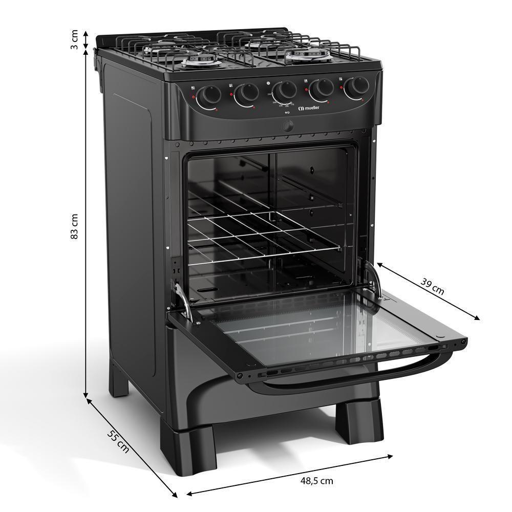 Fogão Mueller Preto Fosco 4 Bocas Com Mesa Esmaltada E Acendimento Mfi4bc Preto Fosco - 2