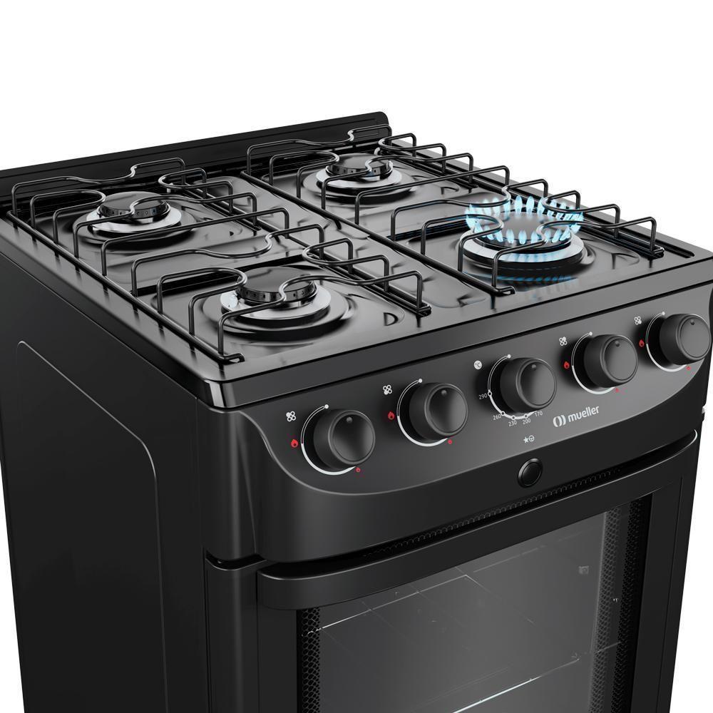 Fogão Mueller Preto Fosco 4 Bocas Com Mesa Esmaltada E Acendimento Mfi4bc Preto Fosco - 4