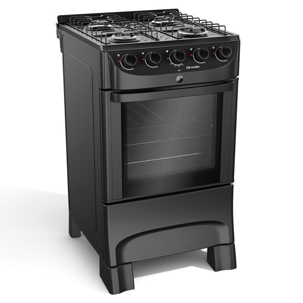 Fogão Mueller Preto Fosco 4 Bocas Com Mesa Esmaltada E Acendimento Mfi4bc Preto Fosco - 6