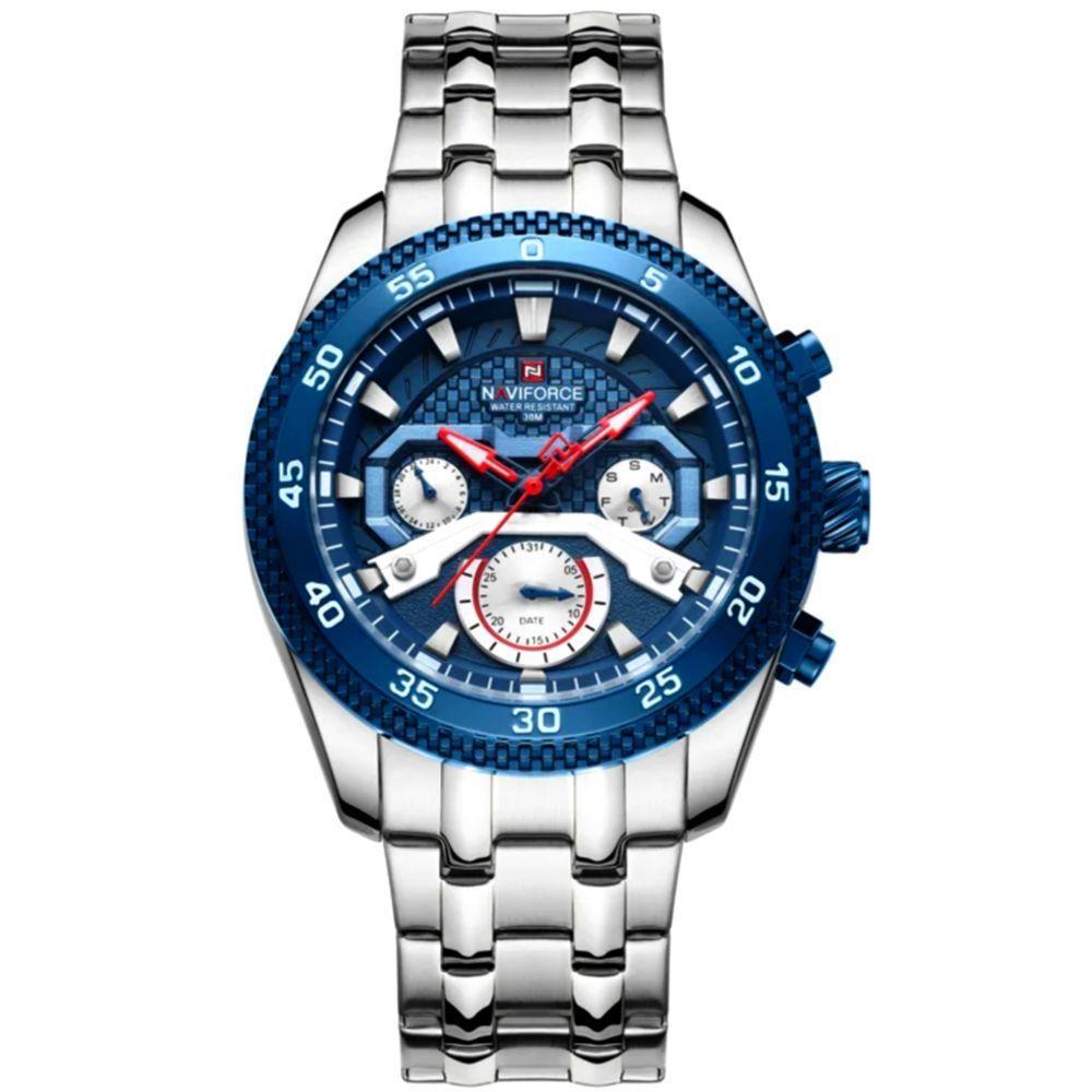 Relógio De Pulso Masculino Quartzo Impermeável Em Aço Inoxidavel Luminoso Azul - 1