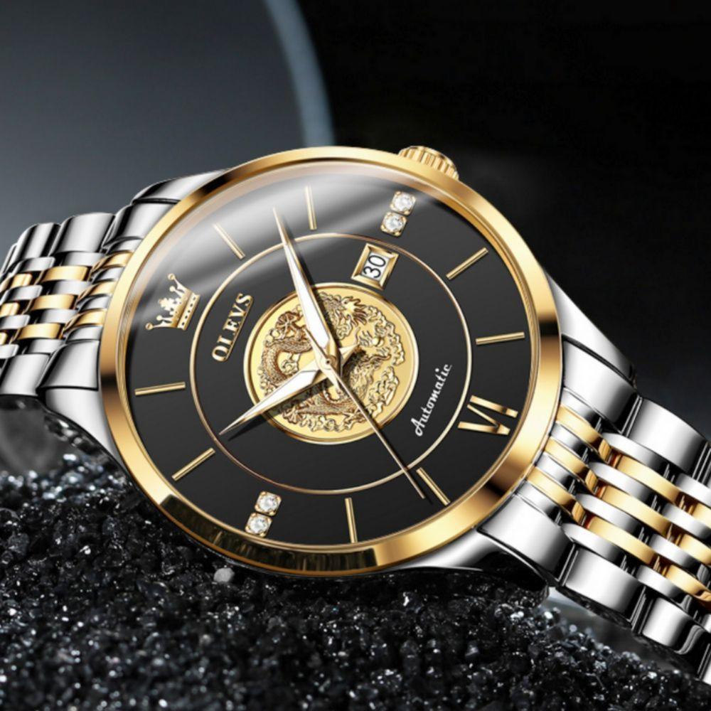 Relógio De Pulso Automático Mecânico Luminoso Aço Inoxidável Impermeável Preto - 3