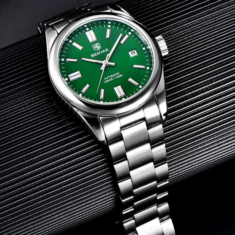 Relógio De Pulso Masculino Automático Em Aço Inoxidável Casual à Prova D\' água Verde - 3