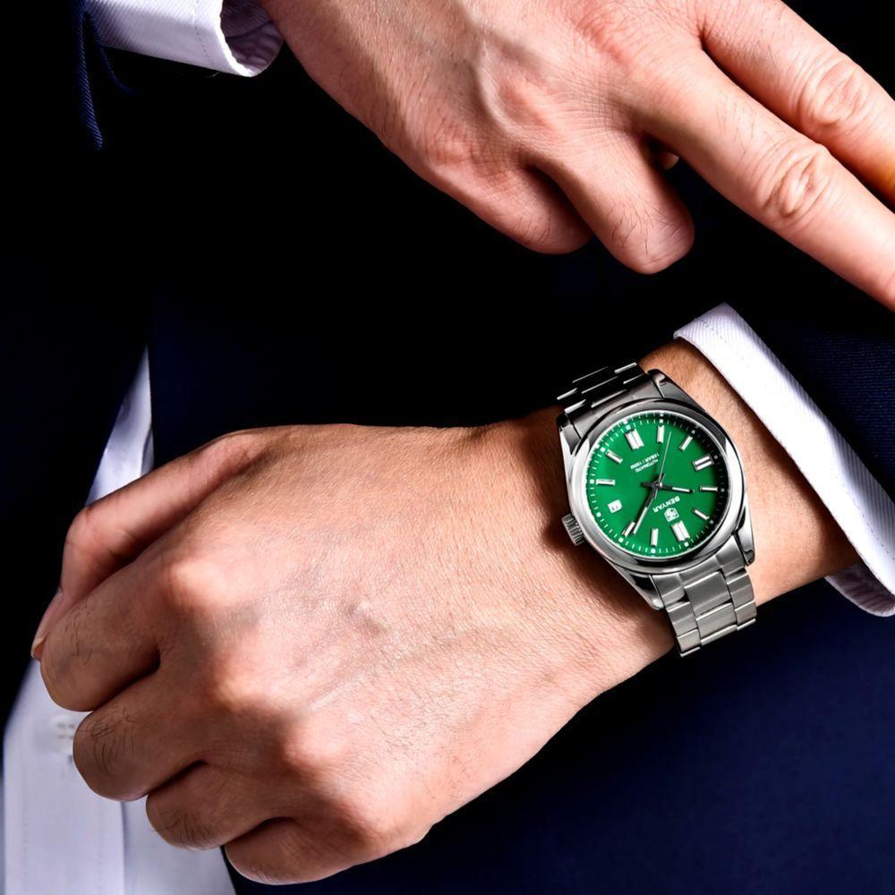 Relógio De Pulso Masculino Automático Em Aço Inoxidável Casual à Prova D\' água Verde - 4