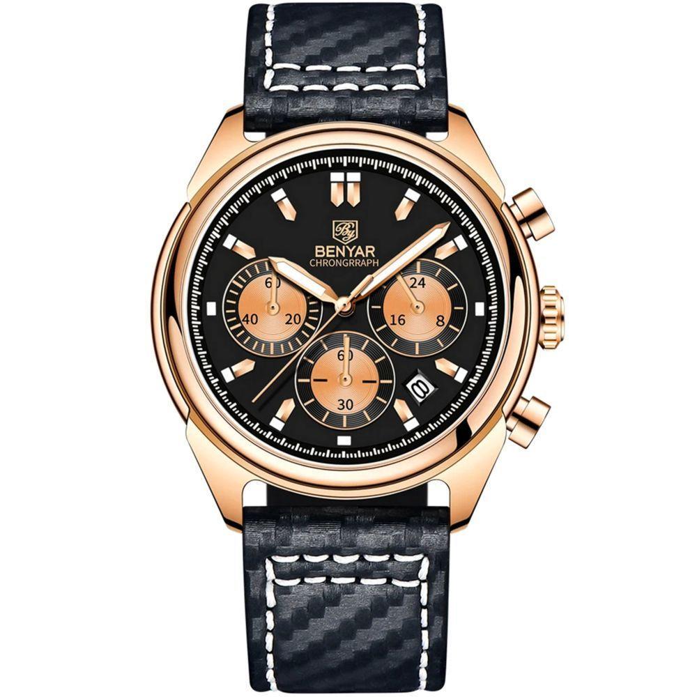 Relógio Masculino Analógico Quartzo Cronógrafo Impermeavel Preto Dourado - 1