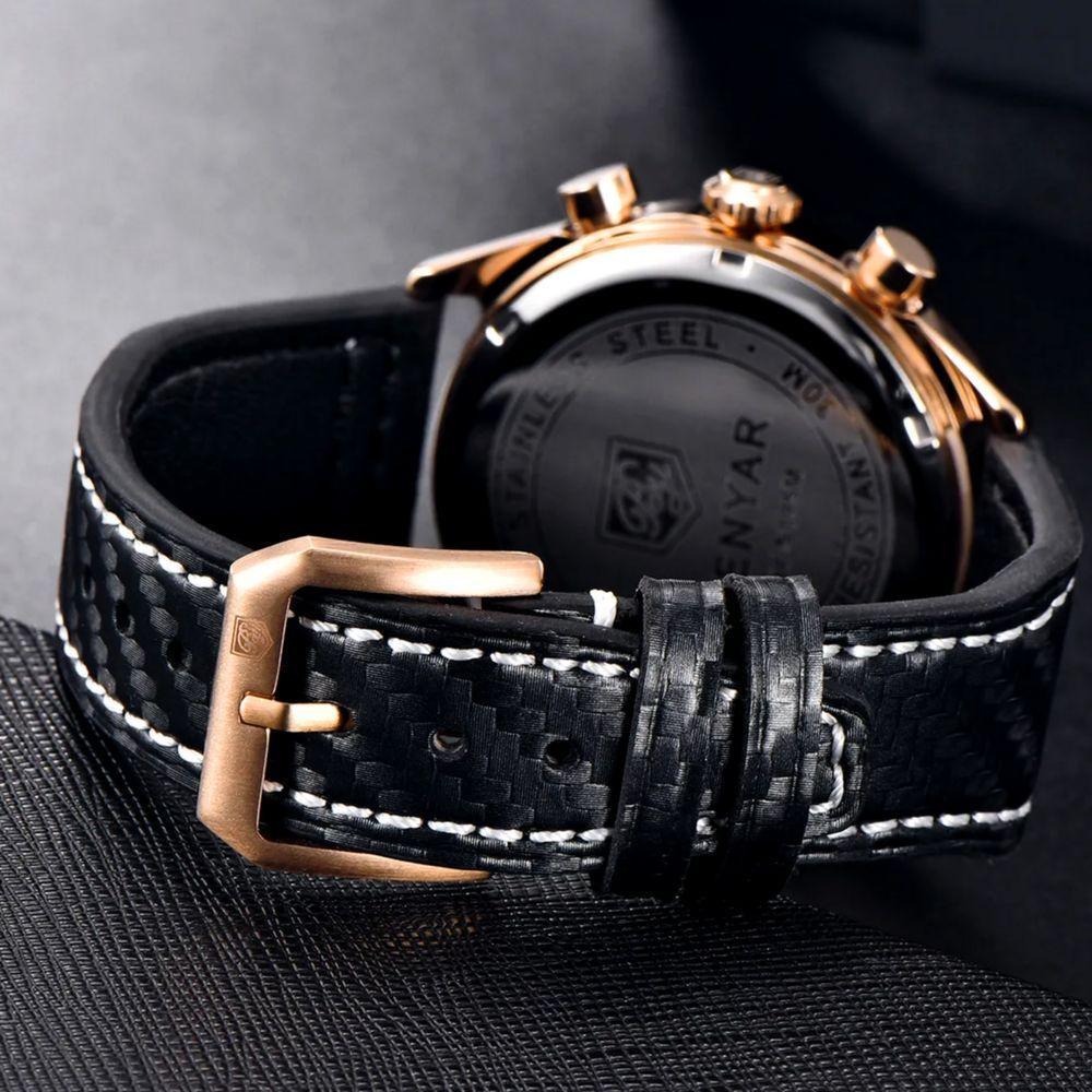 Relógio Masculino Analógico Quartzo Cronógrafo Impermeavel Preto Dourado - 2