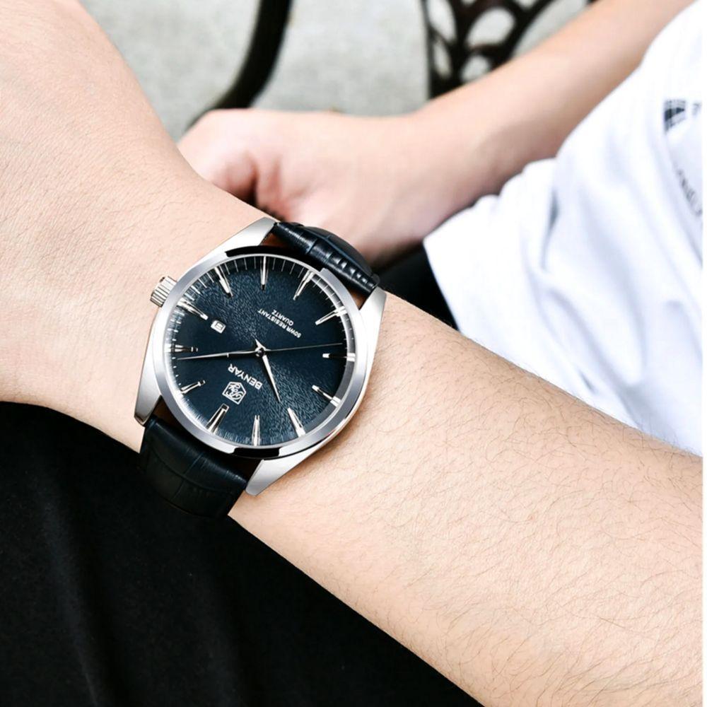 Relógio De Quartzo Masculino Design Classico Esportivo à Prova D\' água Azul - 4