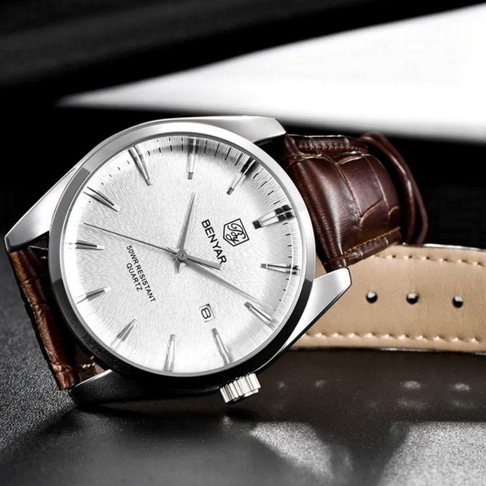 Relógio De Quartzo Masculino Design Classico Esportivo à Prova D\' água Marrom - 2