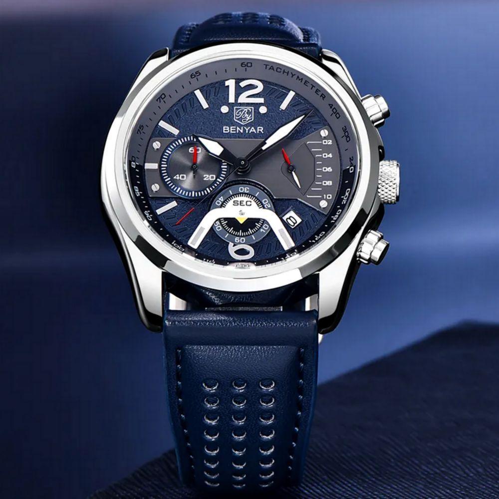 Relógio De Quartzo Esportivo Masculino Design Classico à Prova D\' água Azul - 4