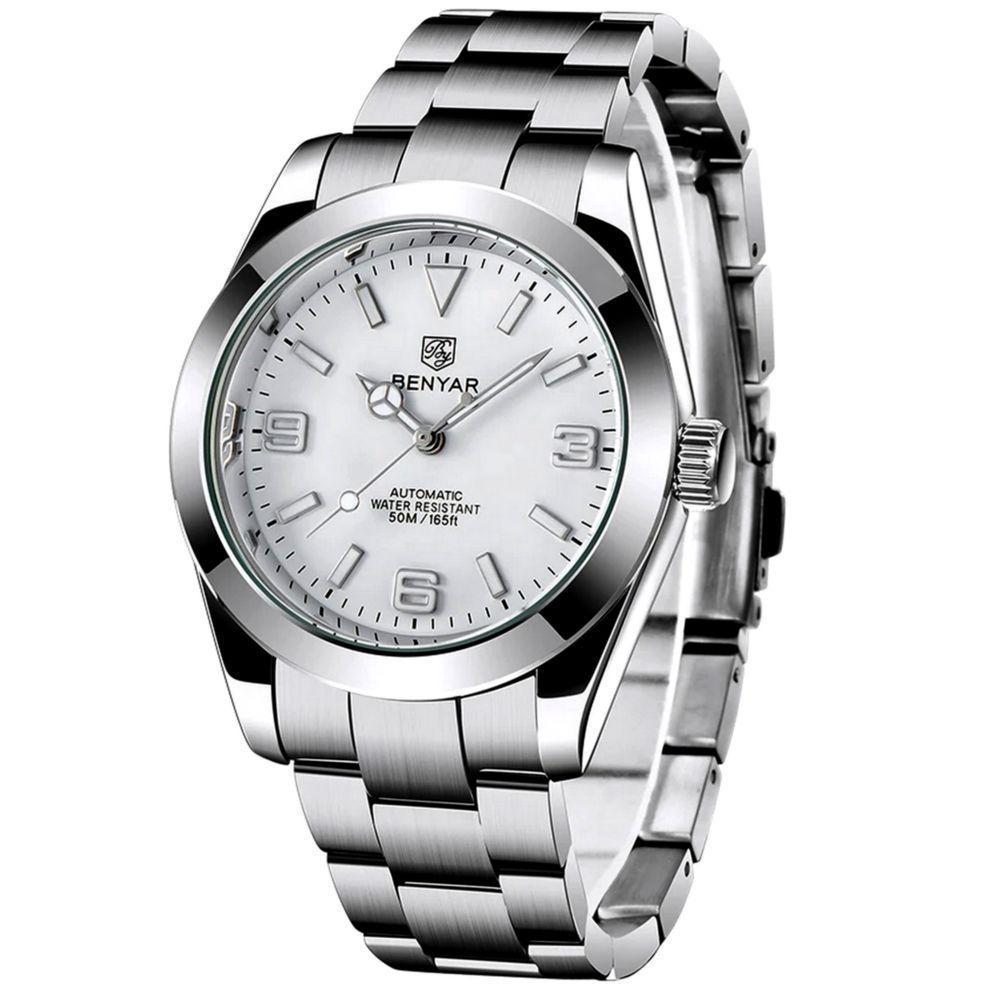 Relógio De Pulso Mecânico Em Aço Inoxidavel Design Esportivo Impermeável Branco - 1