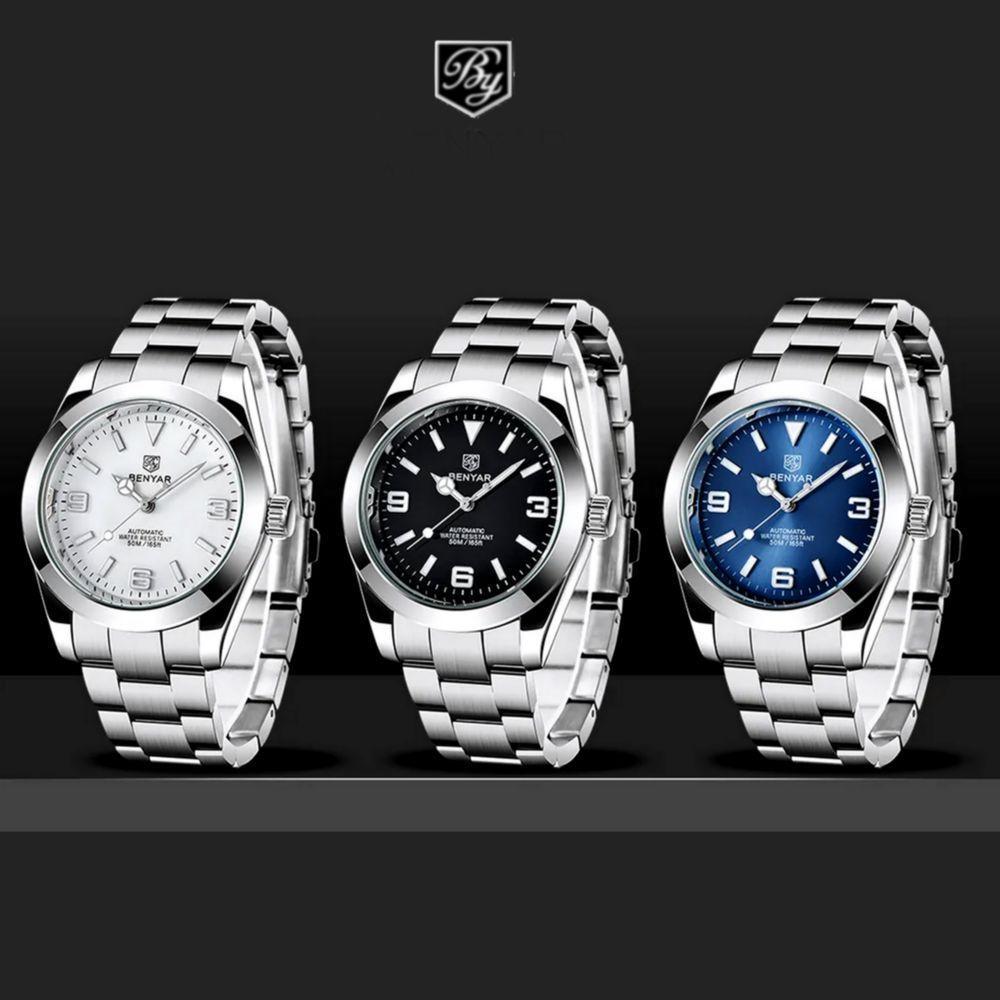 Relógio De Pulso Mecânico Em Aço Inoxidavel Design Esportivo Impermeável Branco - 2