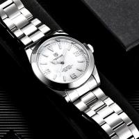 Relógio De Pulso Mecânico Em Aço Inoxidavel Design Esportivo Impermeável Branco - 4