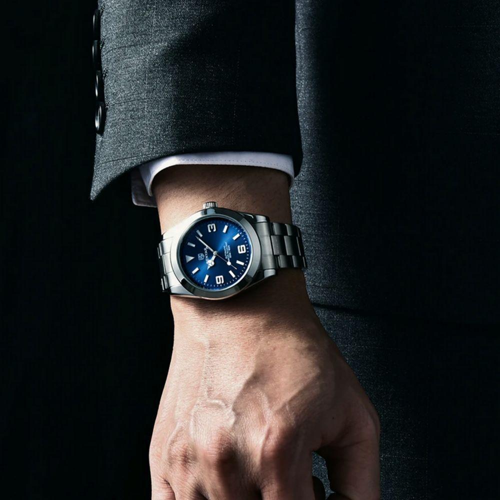 Relógio De Pulso Mecânico Em Aço Inoxidavel Design Esportivo Impermeável Azul - 4