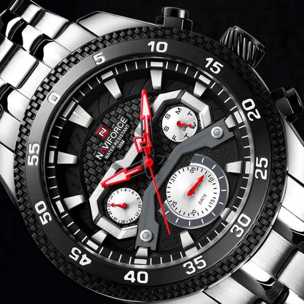 Relógio De Pulso Masculino Quartzo Impermeável Em Aço Inoxidavel Luminoso Prata - 4
