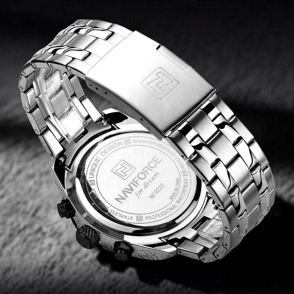 Relógio De Pulso Masculino Quartzo Impermeável Em Aço Inoxidavel Luminoso Prata - 5