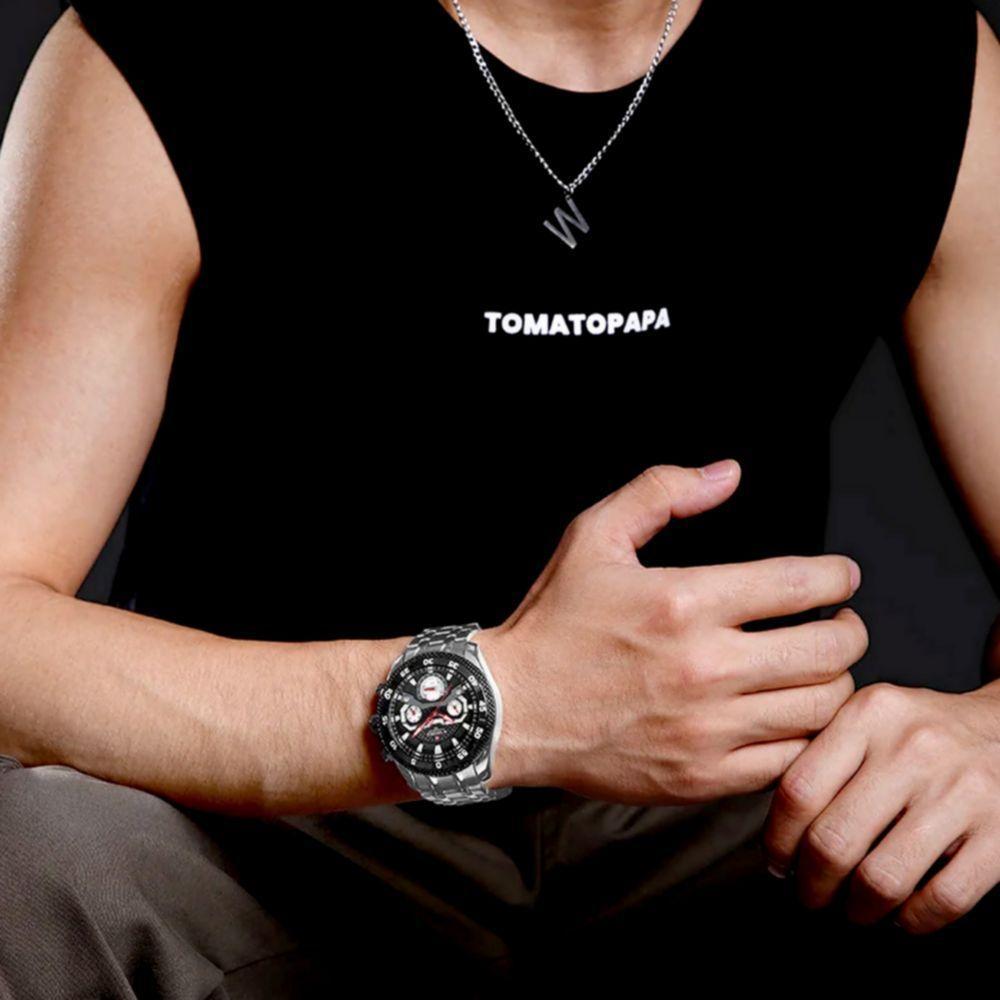 Relógio De Pulso Masculino Quartzo Impermeável Em Aço Inoxidavel Luminoso Prata - 6