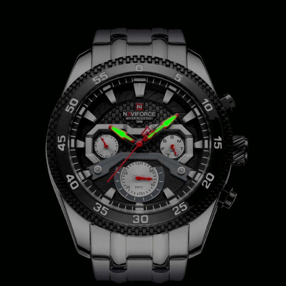 Relógio De Pulso Masculino Quartzo Impermeável Em Aço Inoxidavel Luminoso Prata - 9