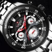 Relógio De Pulso Masculino Quartzo Impermeável Em Aço Inoxidavel Luminoso Prata