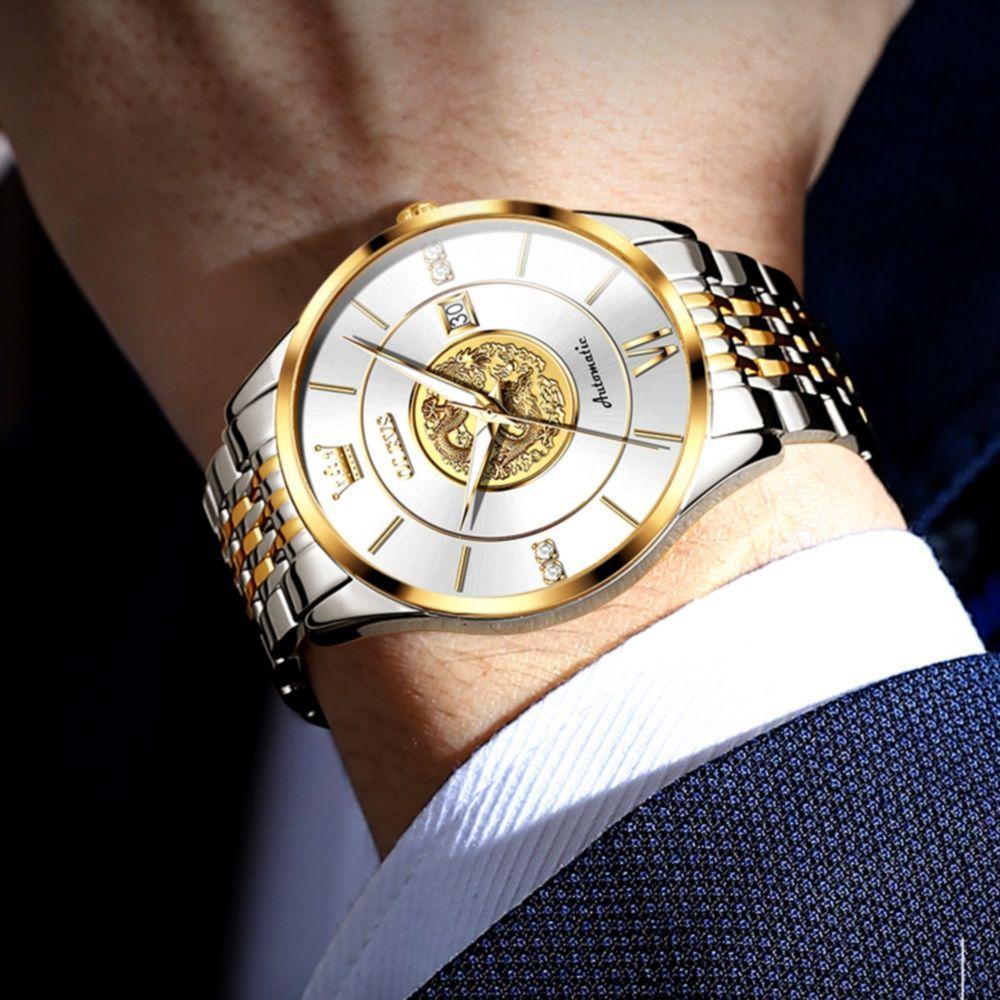 Relógio De Pulso Automático Mecânico Luminoso Aço Inoxidável Impermeável Branco - 2