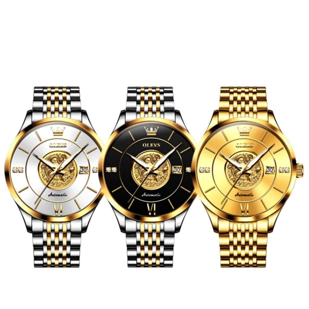 Relógio De Pulso Automático Mecânico Luminoso Aço Inoxidável Impermeável Branco - 3