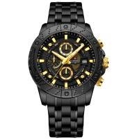 Relógio Masculino Analógico Quartzo Em Aço Inoxidável Impermeavel Preto Dourado - 1