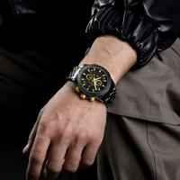 Relógio Masculino Analógico Quartzo Em Aço Inoxidável Impermeavel Preto Dourado - 2