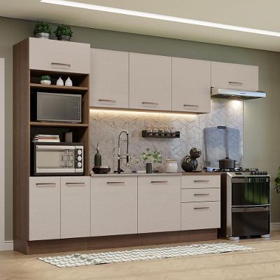 Armário de Cozinha Completa Agata 9 Portas 3 Gavetas MDF Rustic Crema 330cm
