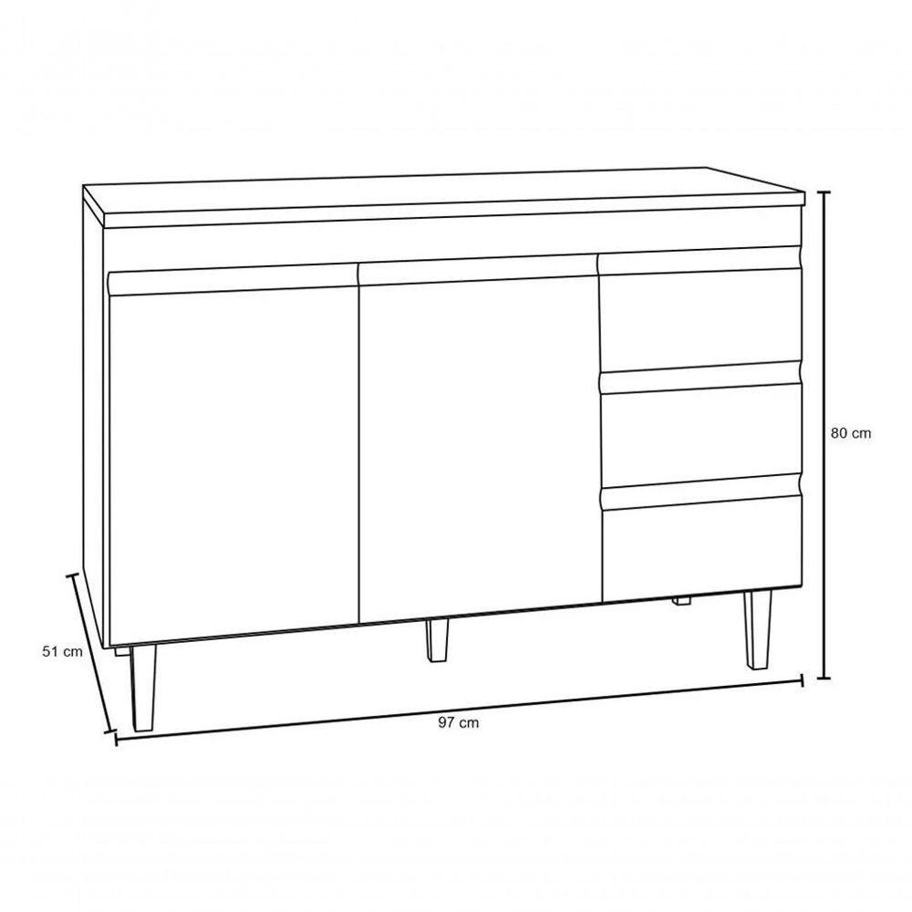 Balcão Gabinete De Pia Sem Tampo 100cm 2 Portas 3 Gavetas Andréia - Ajl Móveis Cor Cinza - 3