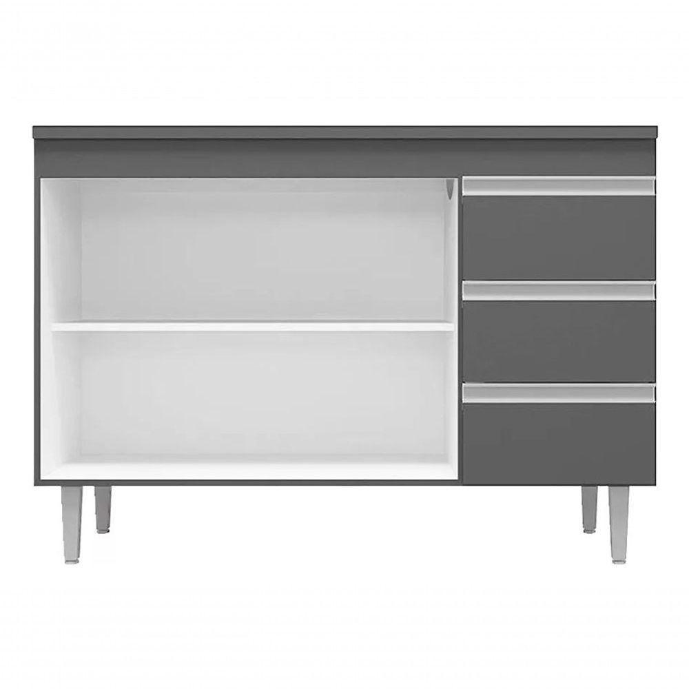 Balcão Gabinete De Pia Sem Tampo 100cm 2 Portas 3 Gavetas Andréia - Ajl Móveis Cor Cinza - 4