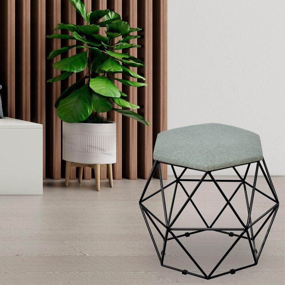 Puff Aramado Preto Six L02 Linho Cinza Escuro - 5