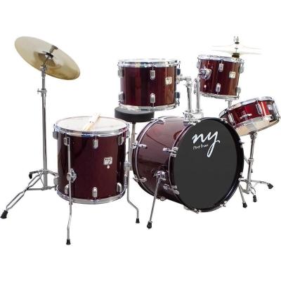 Bateria Acústica 2t Cromada Vinho Com Banco Ny-f1rst [f097]