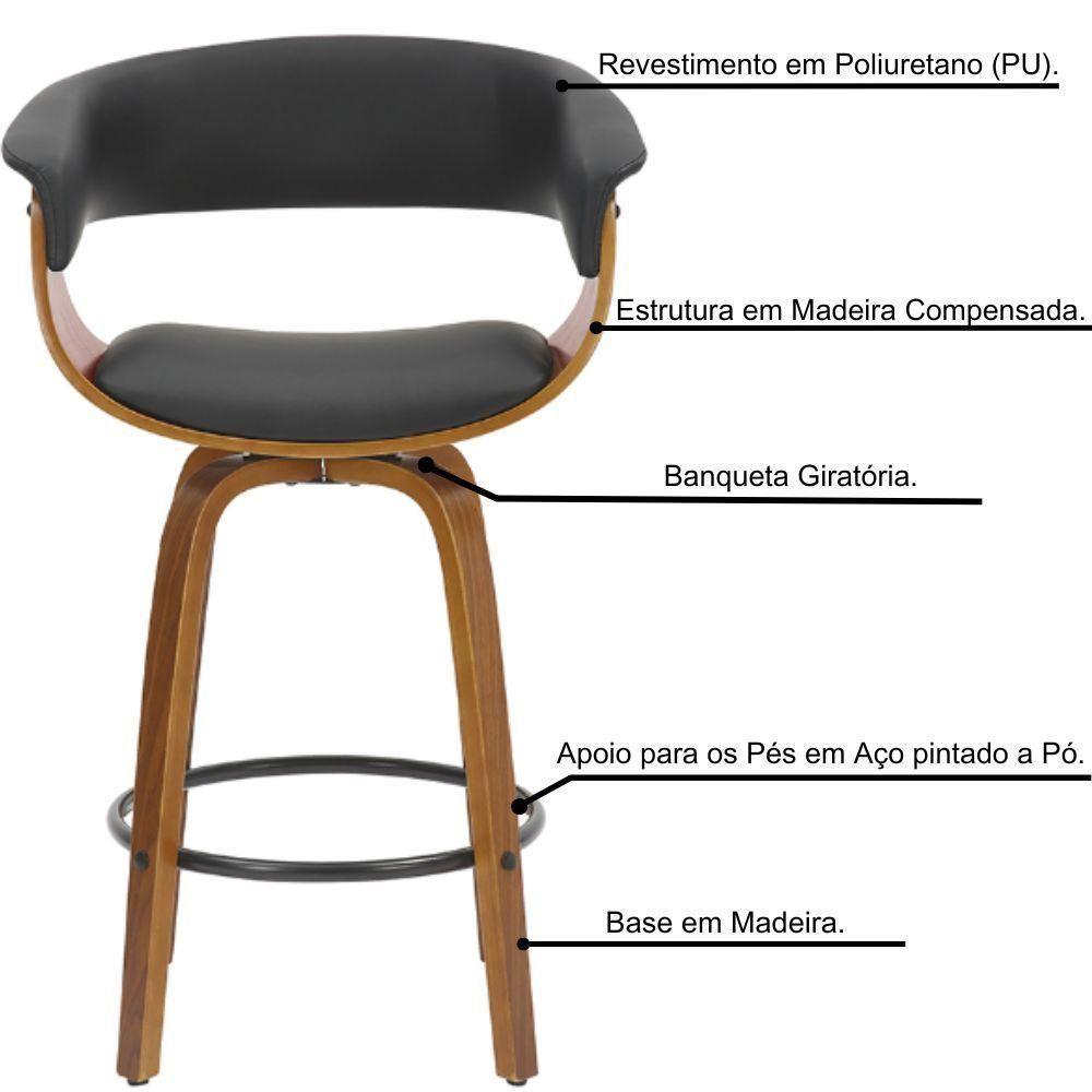 Banqueta Giratória Baixa Betim Rivatti Preta Base Madeira - 4
