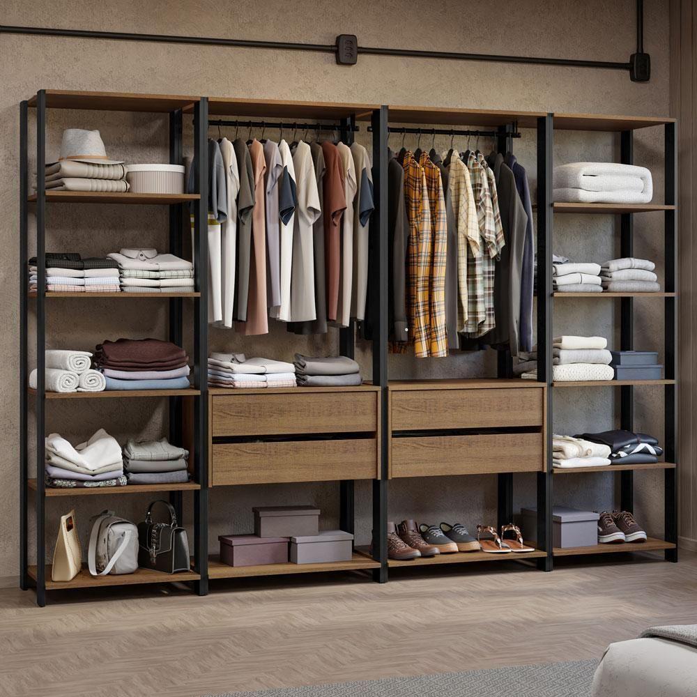 Guarda-roupa Closet Modulado Valencia 4 Gavetas 258cm Rustic-Preto Madesa 01 - 1