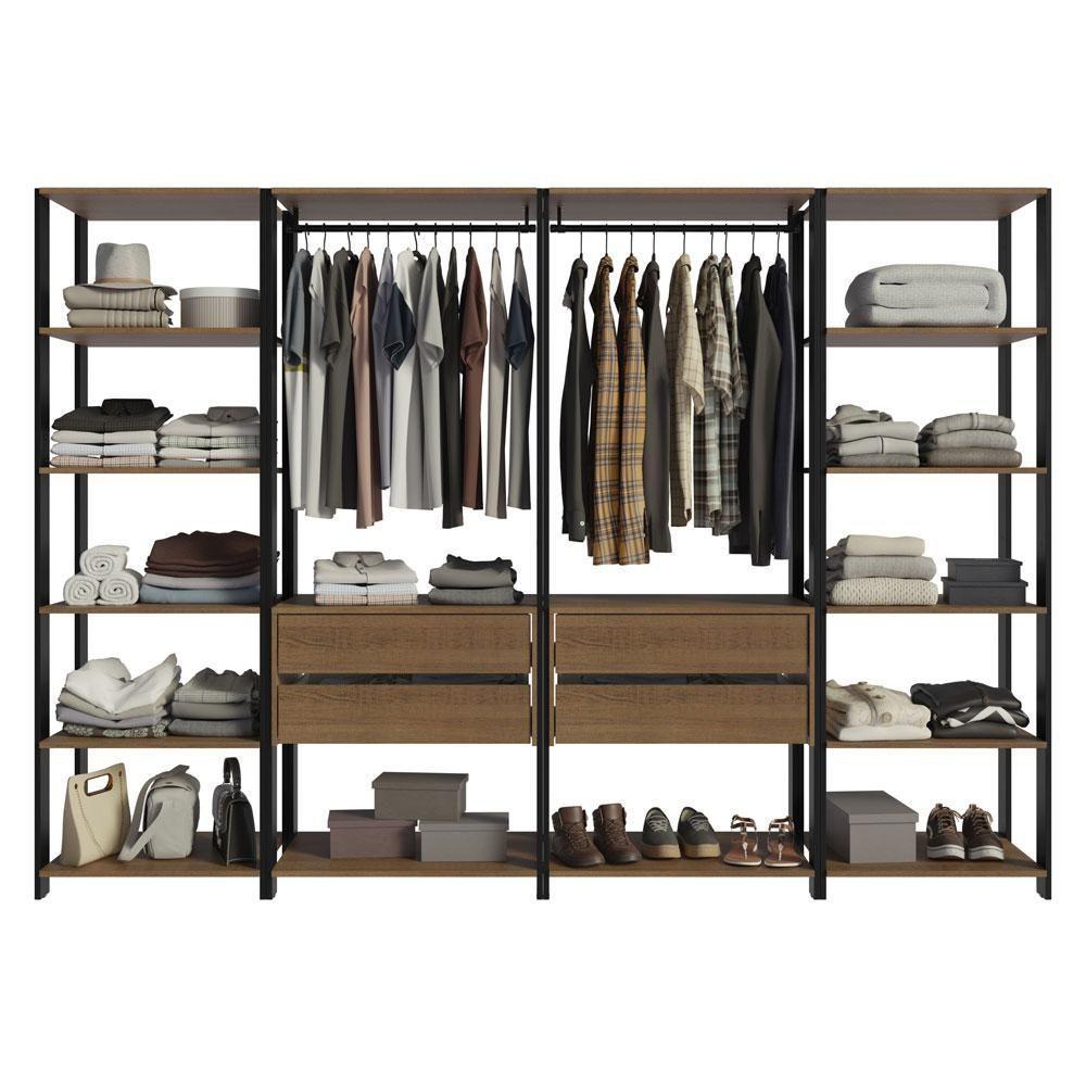 Guarda-roupa Closet Modulado Valencia 4 Gavetas 258cm Rustic-Preto Madesa 01 - 3