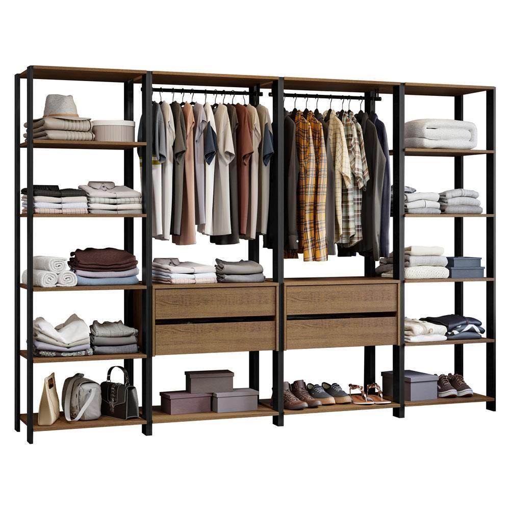 Guarda-roupa Closet Modulado Valencia 4 Gavetas 258cm Rustic-Preto Madesa 01 - 4