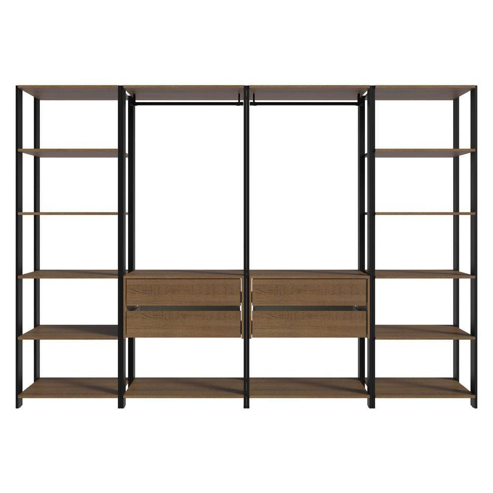 Guarda-roupa Closet Modulado Valencia 4 Gavetas 258cm Rustic-Preto Madesa 01 - 6