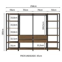 Guarda-roupa Closet Modulado Valencia 4 Gavetas 258cm Rustic-Preto Madesa 01 - 10