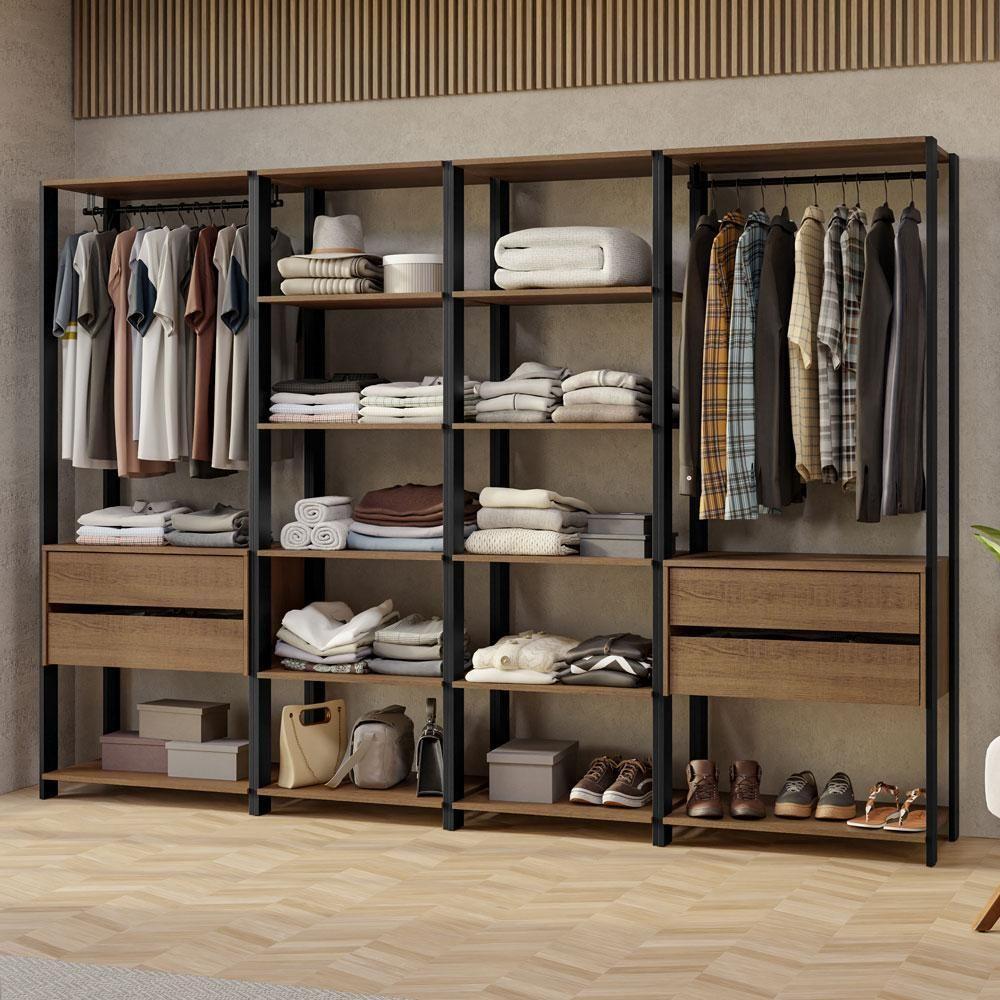 Guarda-roupa Closet Modulado Valencia 4 Gavetas 258cm Rustic-Preto Madesa 02 - 1