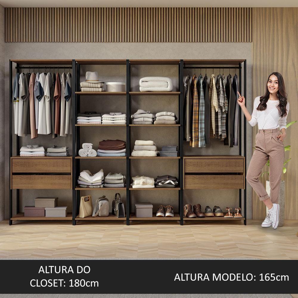 Guarda-roupa Closet Modulado Valencia 4 Gavetas 258cm Rustic-Preto Madesa 02 - 2