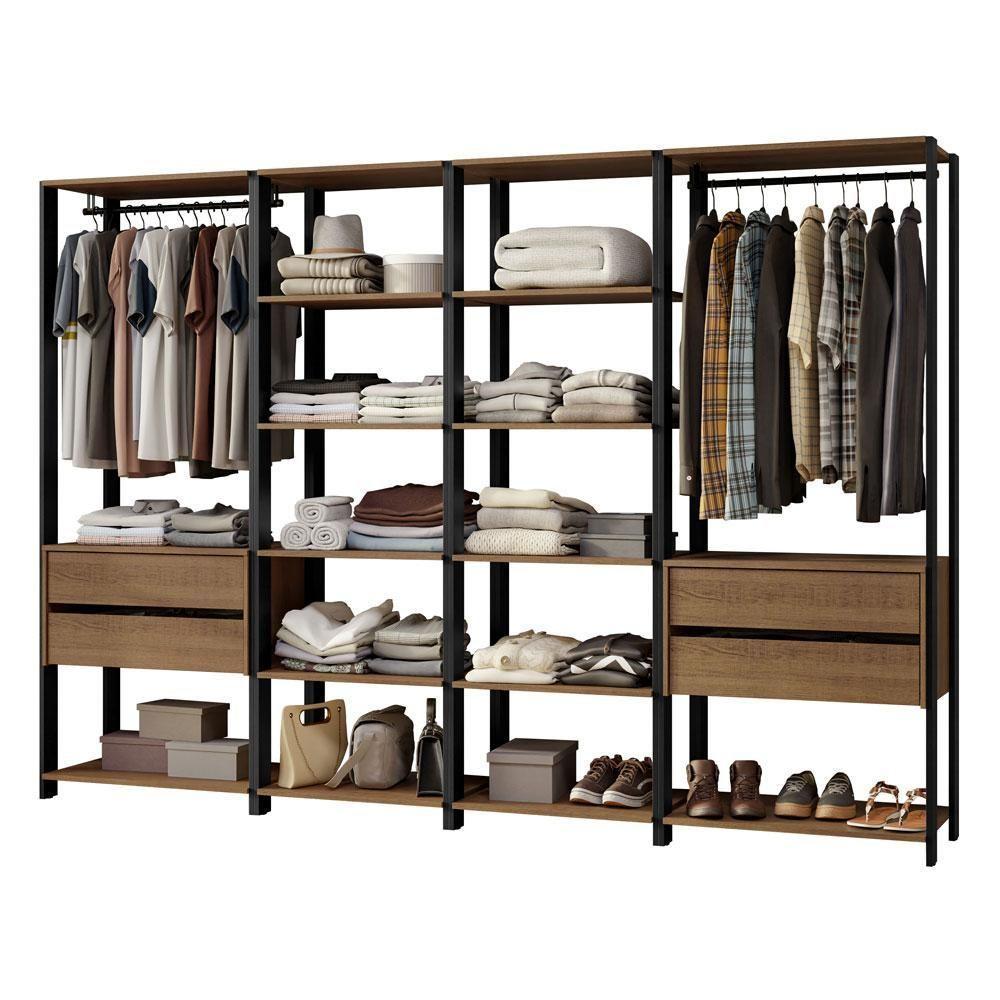 Guarda-roupa Closet Modulado Valencia 4 Gavetas 258cm Rustic-Preto Madesa 02 - 4