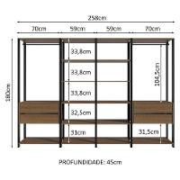 Guarda-roupa Closet Modulado Valencia 4 Gavetas 258cm Rustic-Preto Madesa 02 - 6