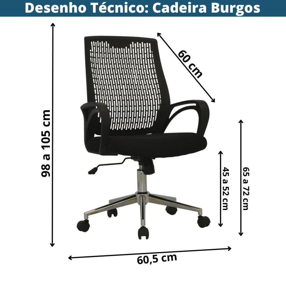 Cadeira Giratória Burgos Rivatti Tela Mesh Estrutura Polipropileno Preto Base Rodízio Cromado - 2
