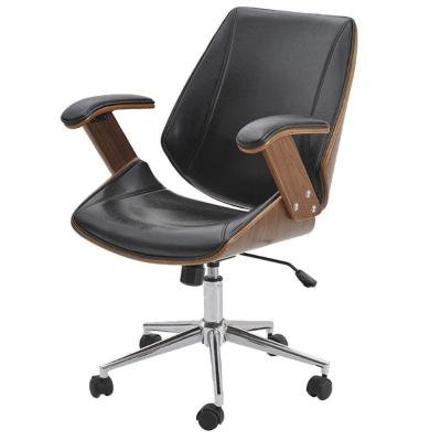 Cadeira Giratória Lisboa Rivatti S- Encosto De Cabeça Madeira Laminada Em Pu Preto Base Rodízio