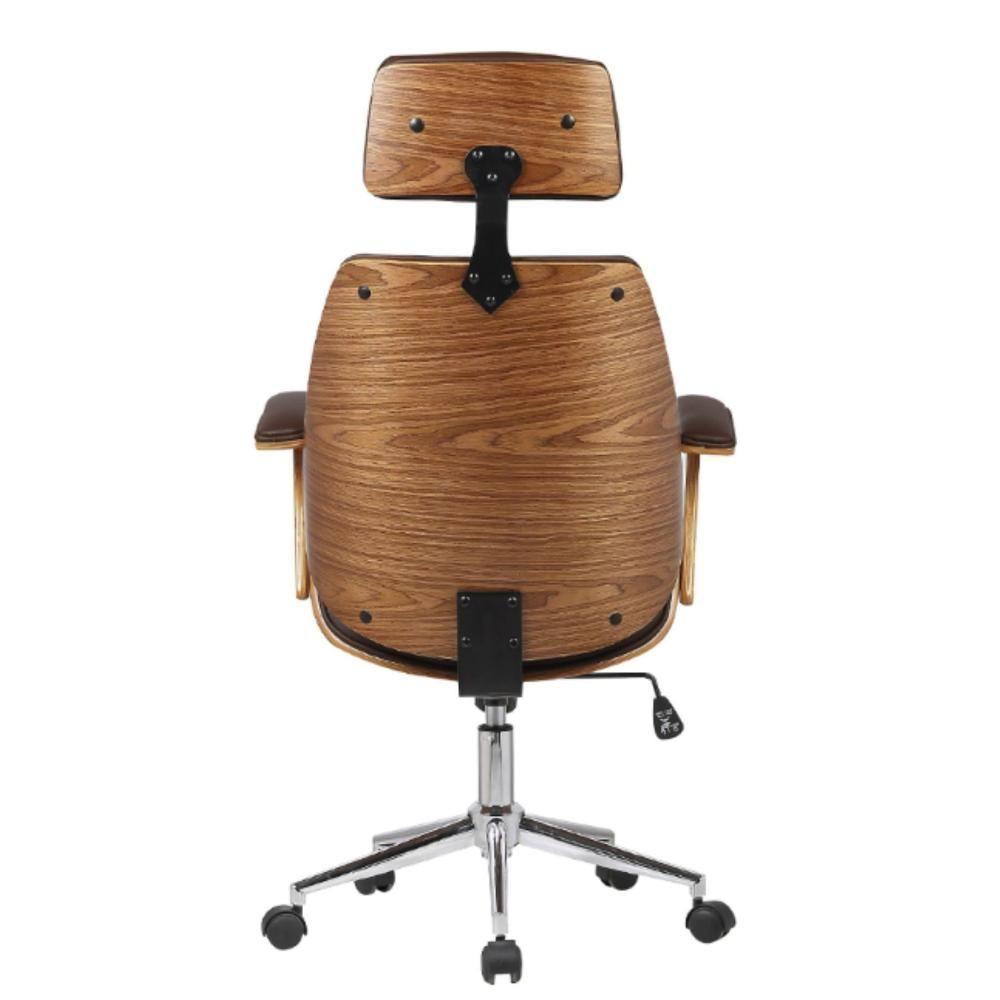Cadeira Giratória Lisboa Bergen Rivatti C- Encosto De Cabeça Madeira Laminada Pu Marrom Base Rodízio - 2